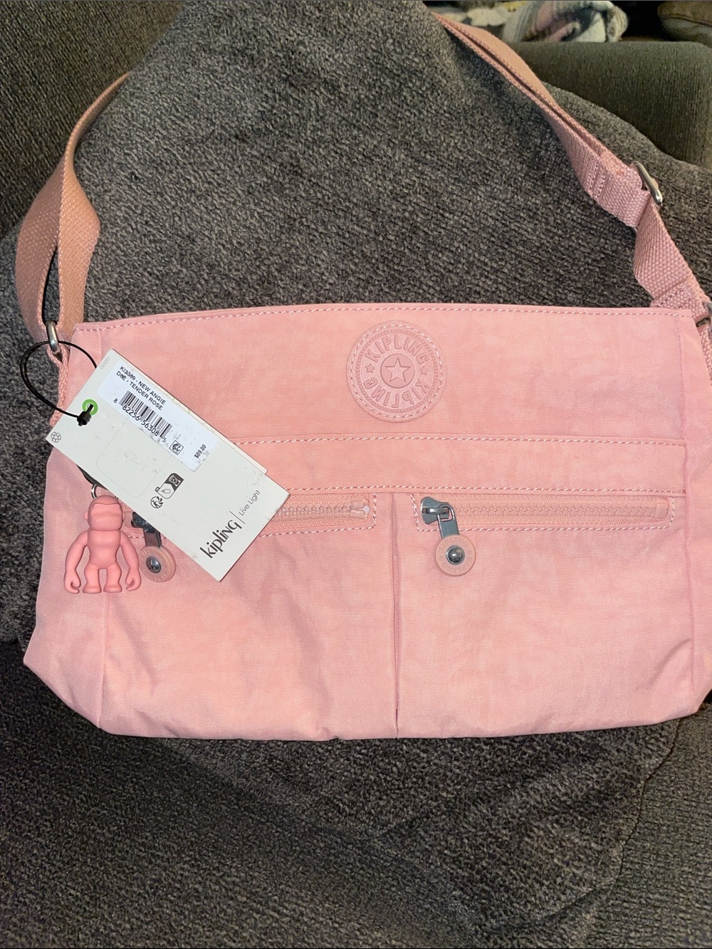 Kipling Blush Pink Crossbody with Monkey Charm new Angie tender rose NWTs